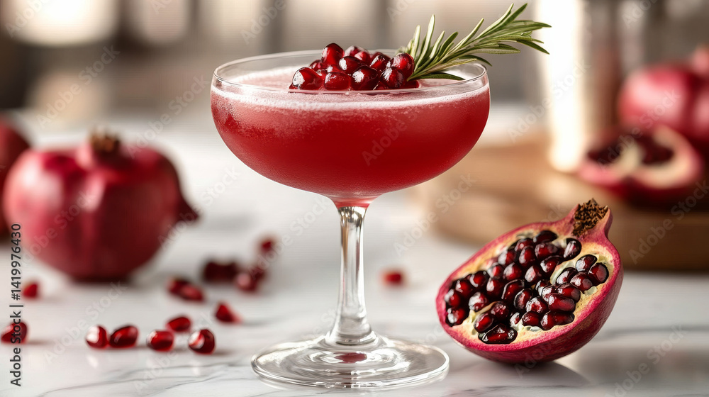 A pomegranate cocktail displayed in a glass, isolated cleanly on a white background A pomegranate cocktail displayed in a glass, isolated cleanly on a white background