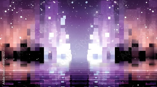 Abstract Pixelscape Reflection in Violet Spectrum with Subtle Sparkle for Artistic Design.