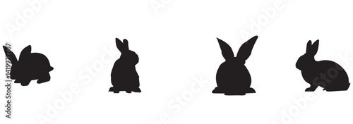 Set of Rabbit silhouettes. Easter bunnies. Isolated on a white backdrop. A simple black icons of hares. Download vector silhouette of the rabbit, isolation set cute bunny . 