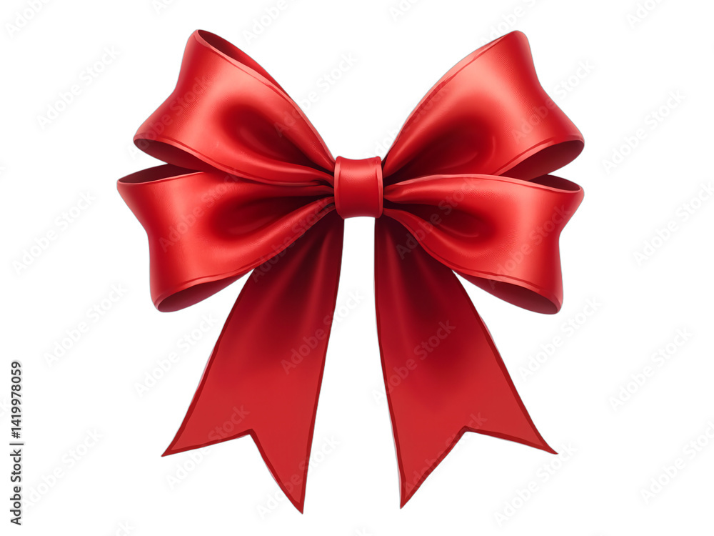 Fototapeta premium Bright red satin bow, festive digital illustration. Perfect for Christmas, Valentine's Day, gift wrapping, or elegant design accents. Isolated on transparent background.