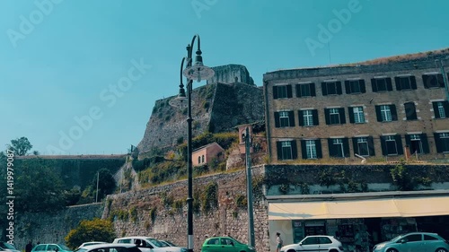 Beautiful local architecture of small very old Corfu city in Greece