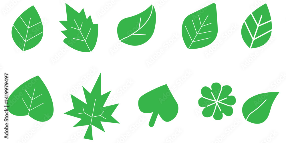 Green leaf icons set. Leaves icon on isolated background. Collection green leaf. Elements design for natural, eco, vegan, bio labels. Vector illustration EPS 10 Green leaf icons set. Leaves icon on isolated background. Collection green leaf. Elements design for natural, eco, vegan, bio labels. Vector illustration EPS 10