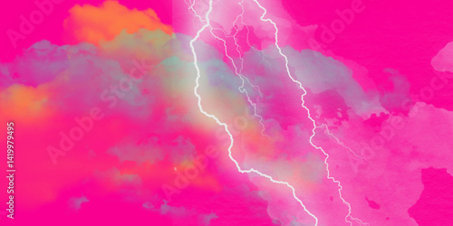 Lightning strikes the sky. Electric discharges of lightning on a purple background. 
