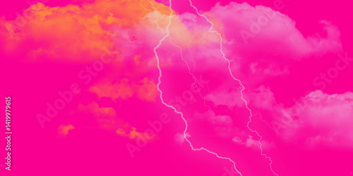 Lightning strikes the sky. Electric discharges of lightning on a purple background. 