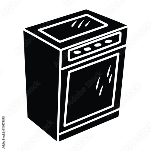 Isolated Black Vector dishwasher WIith White Background