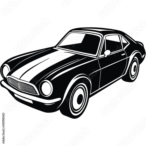 Vintage style classic muscle car black and white clip art, Car logo design on white background.