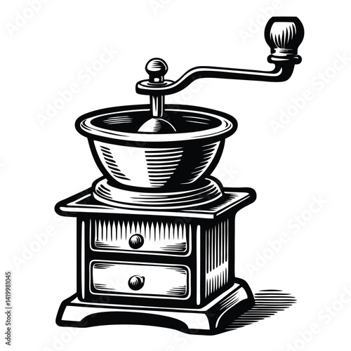 Vintage Manual coffee grinder vector art illustration isolated on white background