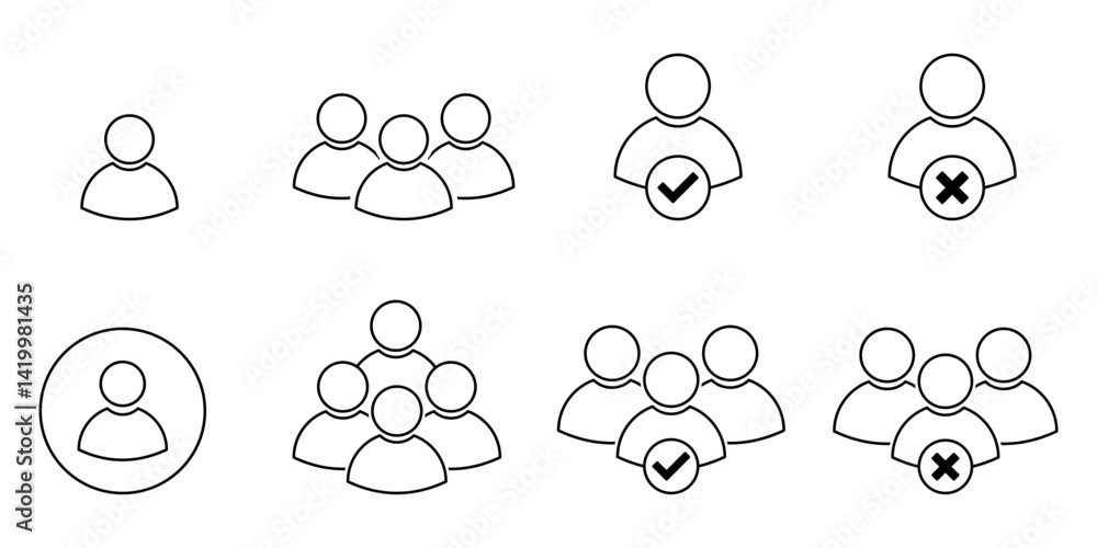 Obraz premium People, Human, Person thin line icon set. Symbol of Containing participans, Group, Team, Organization, Population, Audience, Member. Vector illustration.