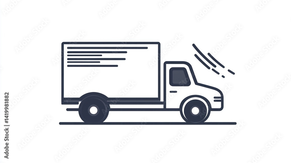 Simple outline drawing of a delivery truck moving quickly. Possible use for depicting shipping or logistics Simple outline drawing of a delivery truck moving quickly. Possible use for depicting shipping or logistics