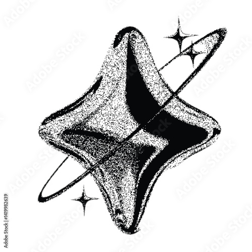 star shape majical with stipple dots photocopy effect. Abstract retro y2k geometric futuristic icons in gritty gradient texture.	