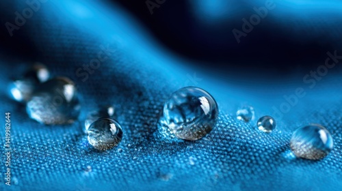 Water Drop on Blue Fabric