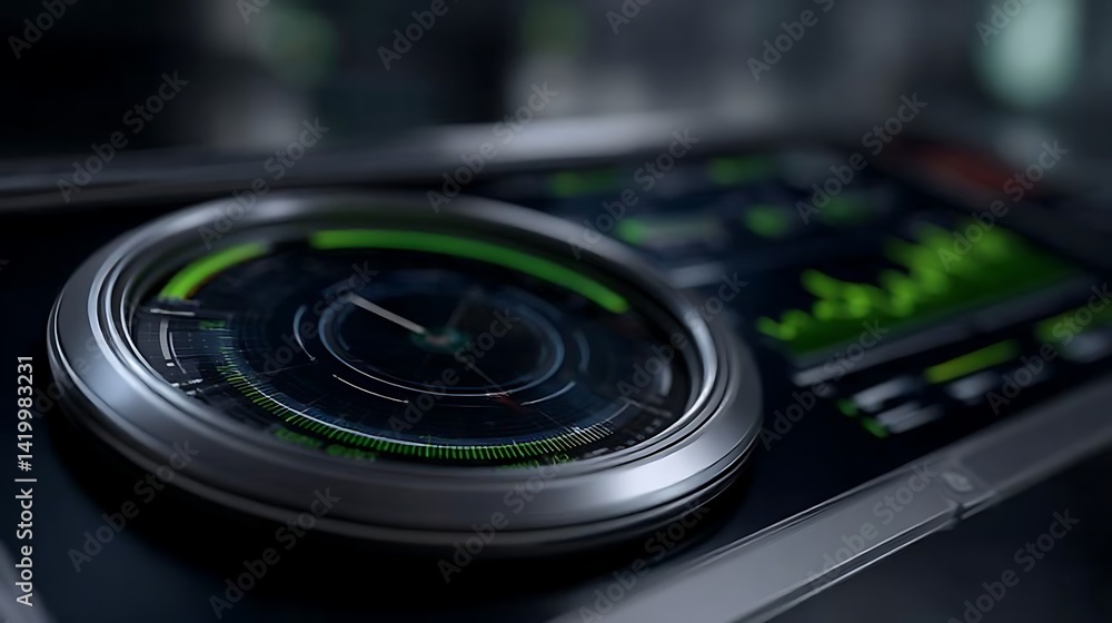Advanced Dashboard Display with Circular Gauge and Data Visualization Interface Technology. Advanced Dashboard Display with Circular Gauge and Data Visualization Interface Technology.