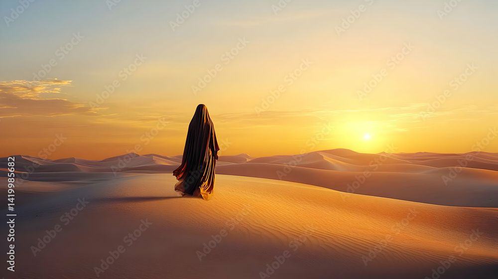 Obraz premium Desert Sunset Silhouette Figure