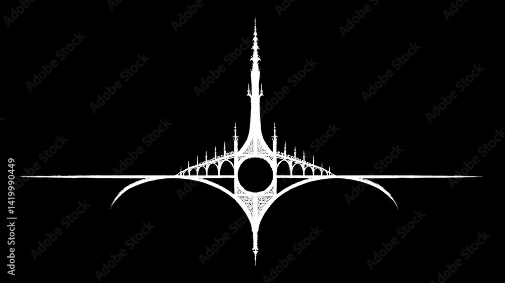 Architectural Silhouette of a Bridge Against a Dark Background with Unique Tower Structure Design.