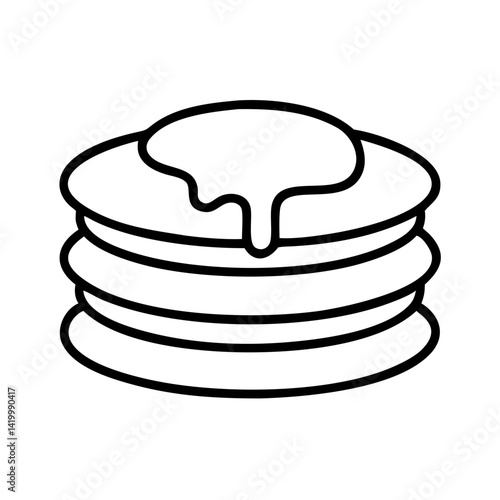 Outline icon of stacked pancakes with syrup on top, black line breakfast food illustration, simple vector drawing isolated on white background