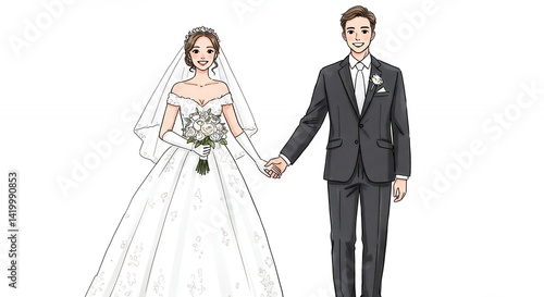 Elegant bride and groom illustration for wedding invitations