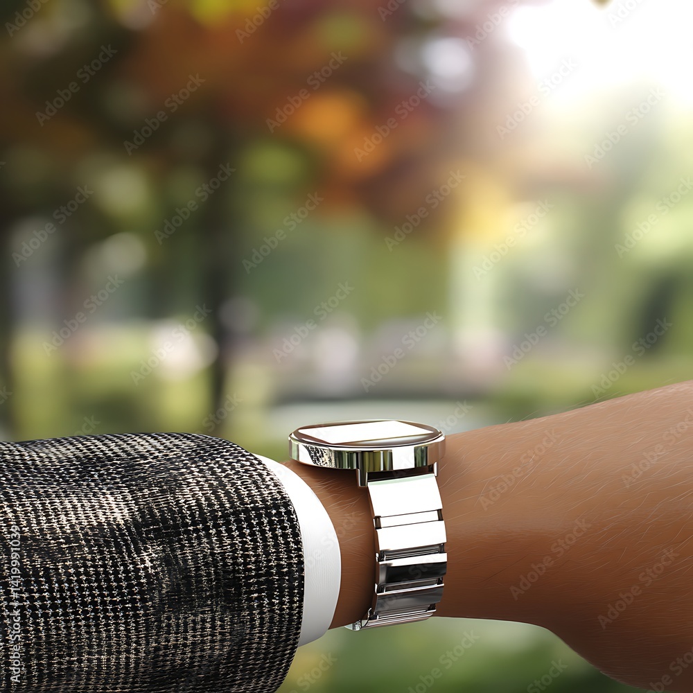 Arm Displaying Smartwatch Timepiece in Outdoor Sunlight.
