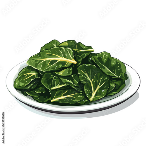 Southern Simmered Collard Greens on White Plate Art