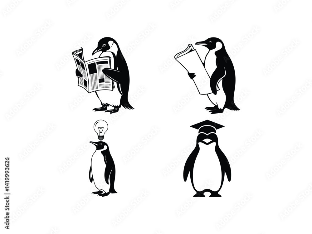 Obraz premium Educated Penguin silhouette Set