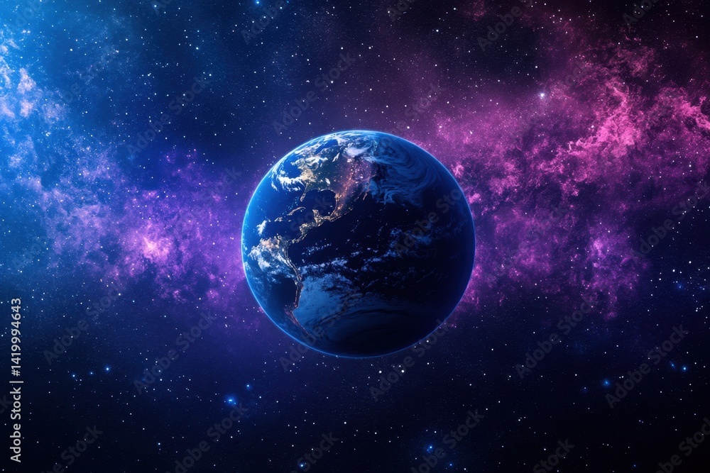 Fototapeta premium Exploring the beauty of Earth surrounded by vibrant cosmic colors