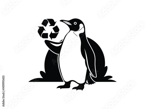 Penguin Save Earth Ocean Eco silhouette vector