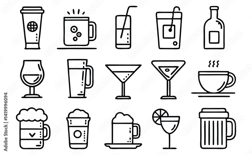 Drink Thin Line Icons Collection – Beverage, Cup, Glass – Editable Stroke Vector Drink Thin Line Icons Collection – Beverage, Cup, Glass – Editable Stroke Vector