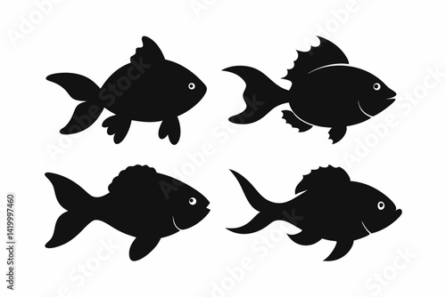 set of Beautiful Gold fish vector silhouette illustration isolated on white background