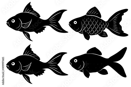 set of Beautiful Gold fish vector silhouette illustration isolated on white background