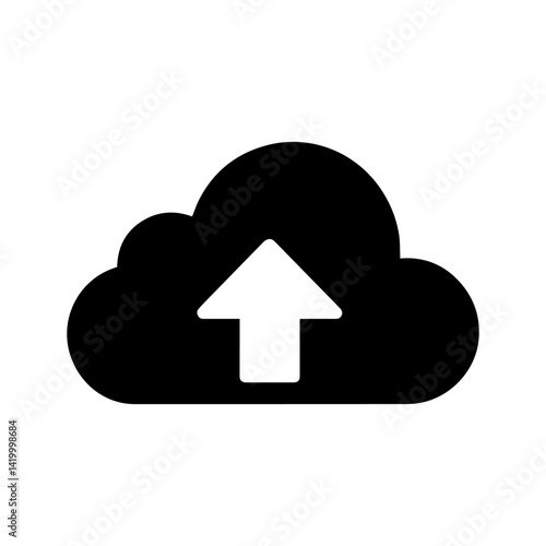 Black cloud with a white upward arrow indicating data uploading to the cloud.