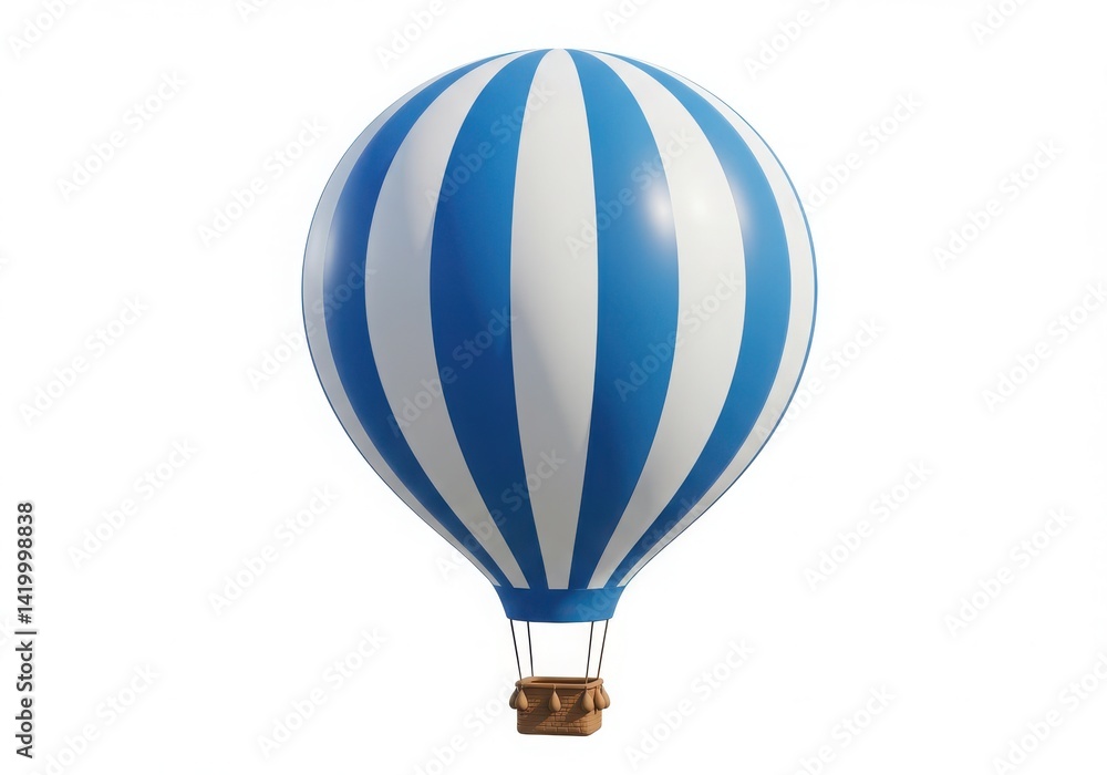 Naklejka premium Isolated hot air balloon with blue and white stripes isoleted on white background