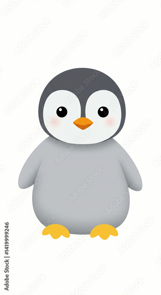 Fototapeta premium Cartoon Penguin Standing Isolated on White Background