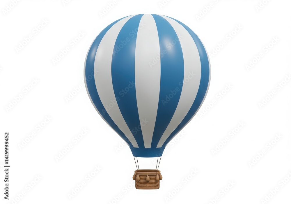 Fototapeta premium A blue and white striped hot air balloon isoleted on white background