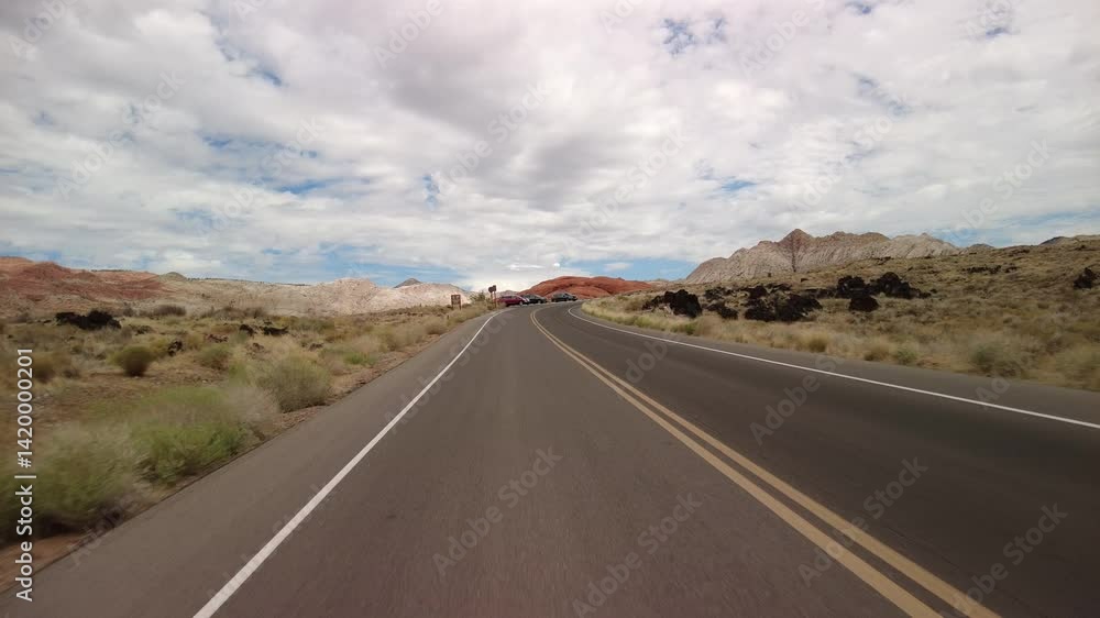 Driving Plate Utah Desert in Snow Canyon Cloudy Southbound Multicam Set 06 Rear View Southwest USA Driving Plate Utah Desert in Snow Canyon Cloudy Southbound Multicam Set 06 Rear View Southwest USA
