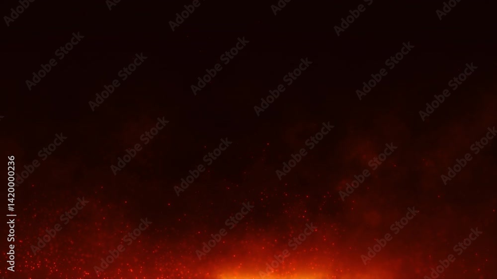 4K seamless loop of glowing fire particles flying in dark space. Fiery abstract background for cinematic effects, action scenes, VFX, overlays, or dramatic video intros.