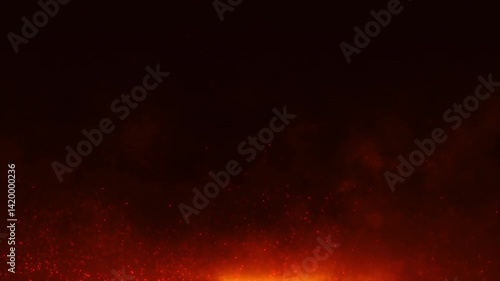 4K seamless loop of glowing fire particles flying in dark space. Fiery abstract background for cinematic effects, action scenes, VFX, overlays, or dramatic video intros.
