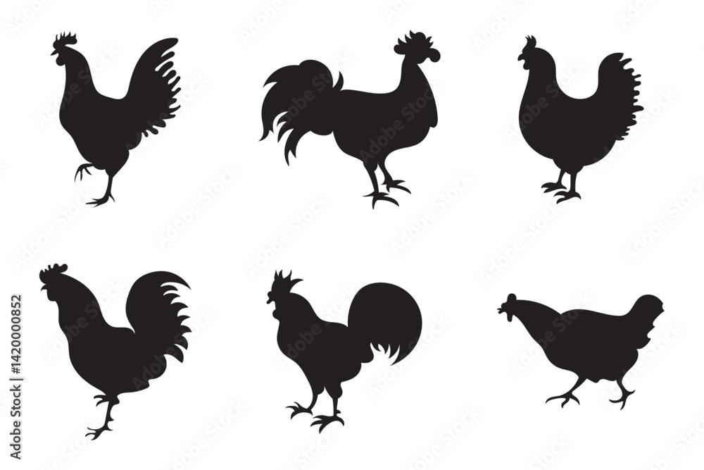Fototapeta premium Hen silhouette set vector on white background.