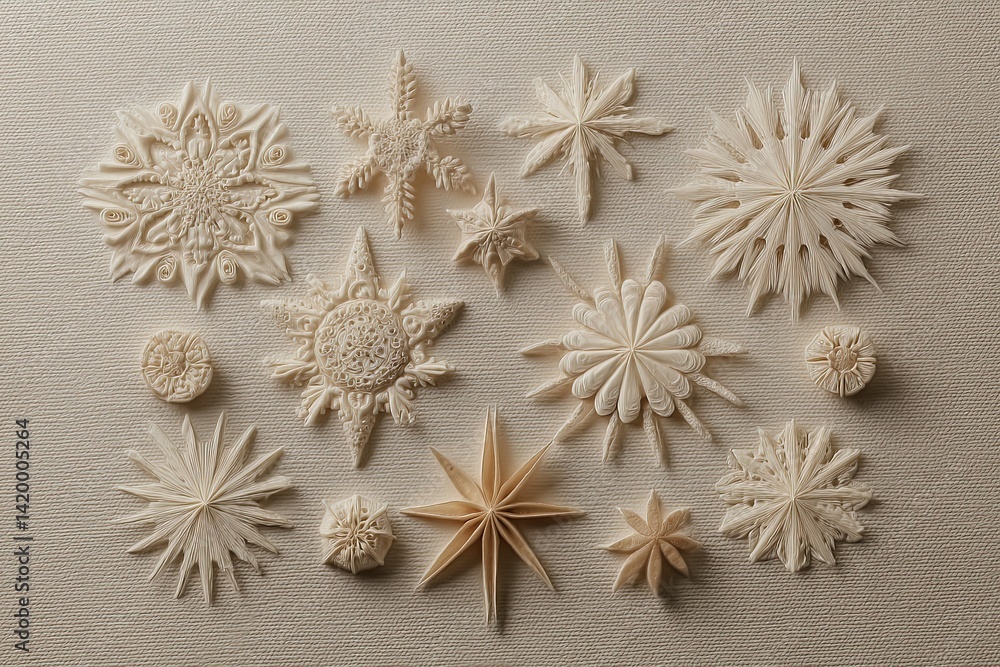 Delicate arrangement of various decorative snowflak Delicate arrangement of various decorative snowflak