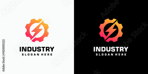 Gear and lightning vector logo design with modern, simple, clean and abstract style. Icon for business, industrial, energy and personal branding.