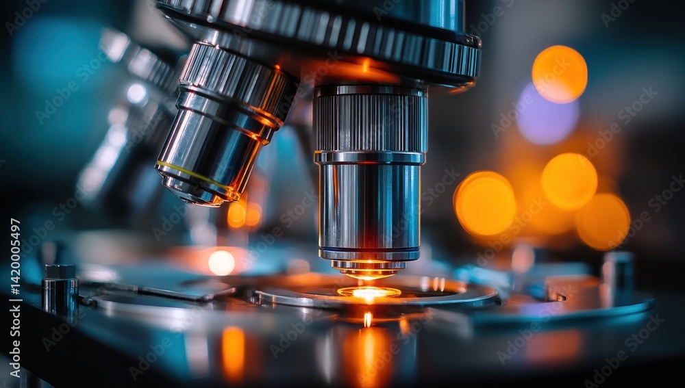 Microscope in laboratory environment, studying specimens for research, and analysis Microscope in laboratory environment, studying specimens for research, and analysis