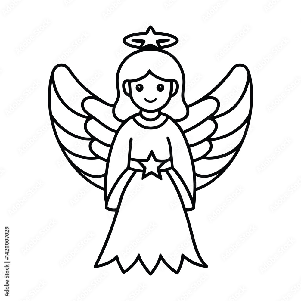 Fototapeta premium Black and White Angel Illustration for Christmas and Holiday Themes
