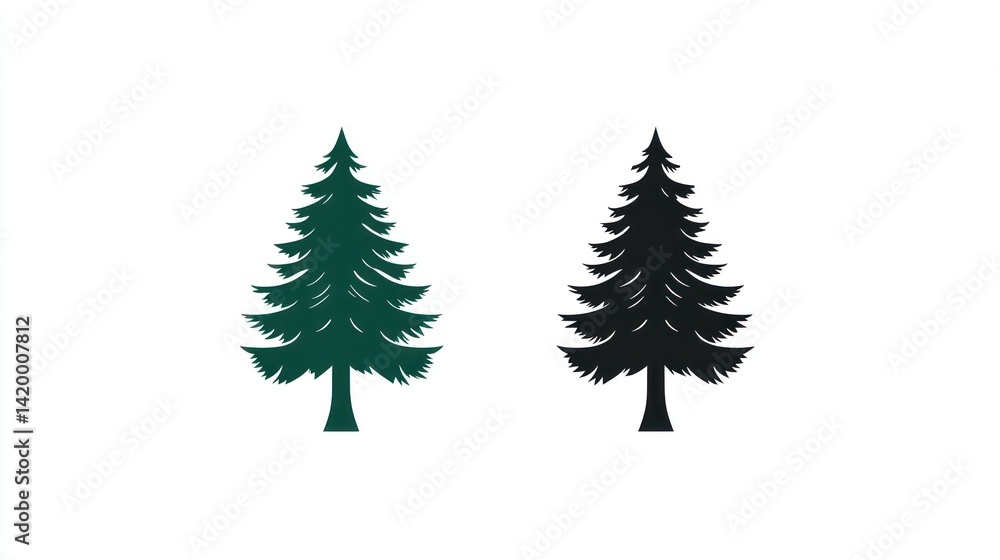 Fototapeta premium Two Pine Trees Silhouette Design