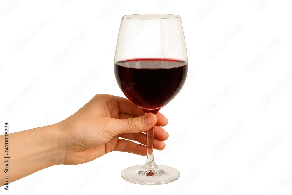 Elegant Hand Holding a Glass of Red Wine with Rich Color and Clarity
