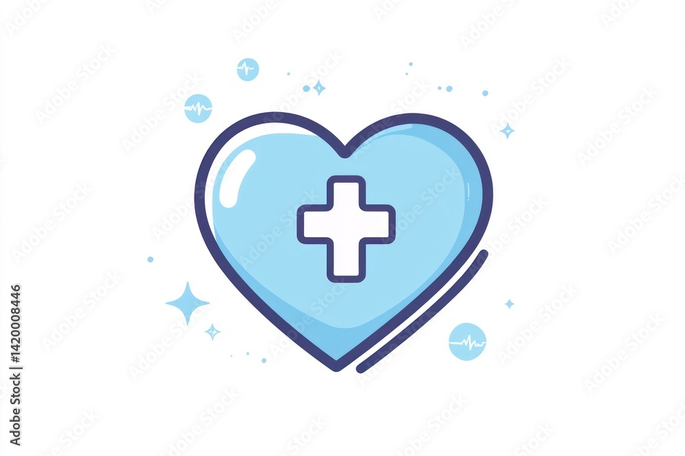 Fototapeta premium Blue heart medical icon, healthcare symbol, white background, website design
