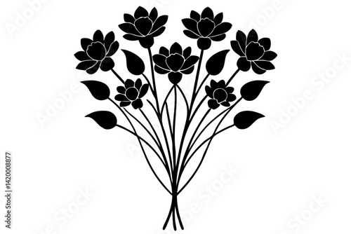 Beautiful Flower bouquet vector silhouette illustration isolated on white background