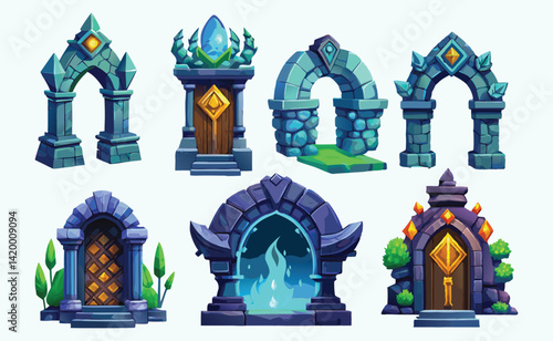 Magic Portal Icon – Sorcery Fairy Tale Door Arch for Witchcraft & Game Design – Vector Element