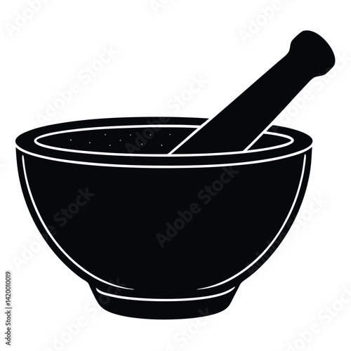 Isolated Black Vector mortar pestle WIith White Background