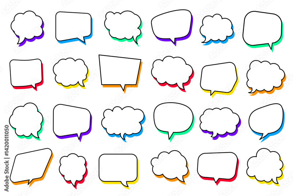 Fototapeta premium Set of Hand Drawn Speech Bubble Outlines – Comic Style Blank Chat Balloons Collection