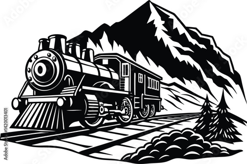 black and white steam train with smoke trails