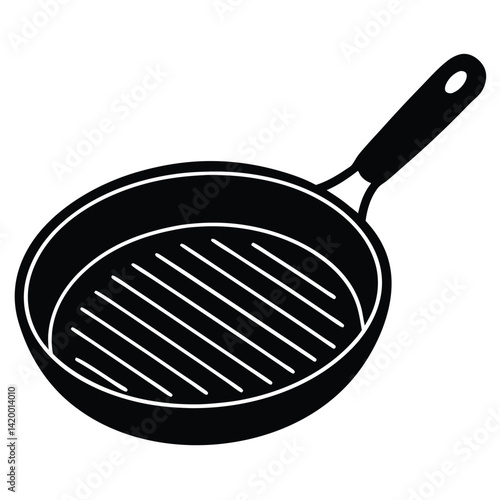 Isolated Black Vector grill pan WIith White Background