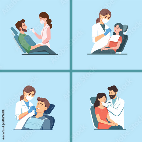 Doctor and patient flat vector, healthcare consultation illustration, medical checkup scene, hospital visit, cartoon doctor, clinic appointment concept, healthcare vector art design
